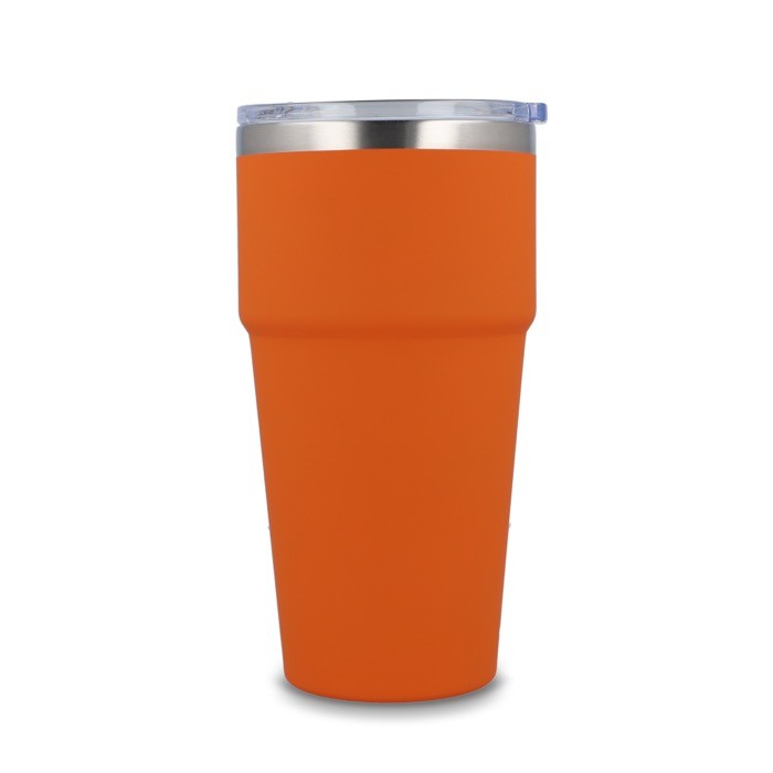 Vaso térmico con interior de cerámica y tapa transparente 500ml color naranja tercera vista Vaso térmico con interior de cerámica y tapa transparente 500ml color naranja tercera vista