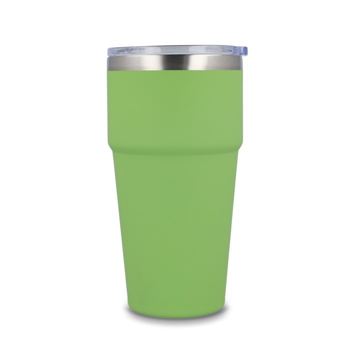 Vaso térmico con interior de cerámica y tapa transparente 500ml color verde lima tercera vista Vaso térmico con interior de cerámica y tapa transparente 500ml color verde lima tercera vista