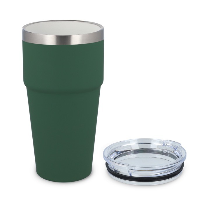 Vaso térmico con interior de cerámica y tapa transparente 500ml color verde oliva segunda vista Vaso térmico con interior de cerámica y tapa transparente 500ml color verde oliva segunda vista