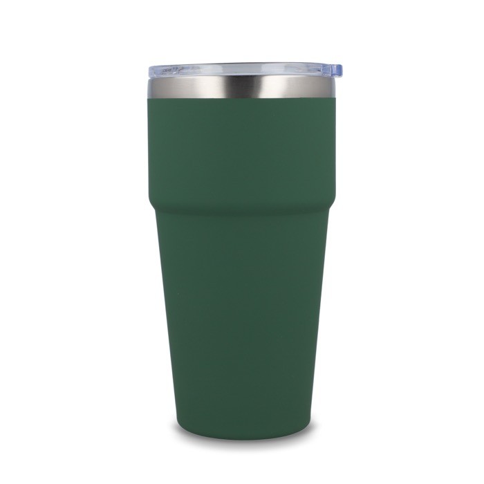 Vaso térmico con interior de cerámica y tapa transparente 500ml color verde oliva tercera vista Vaso térmico con interior de cerámica y tapa transparente 500ml color verde oliva tercera vista