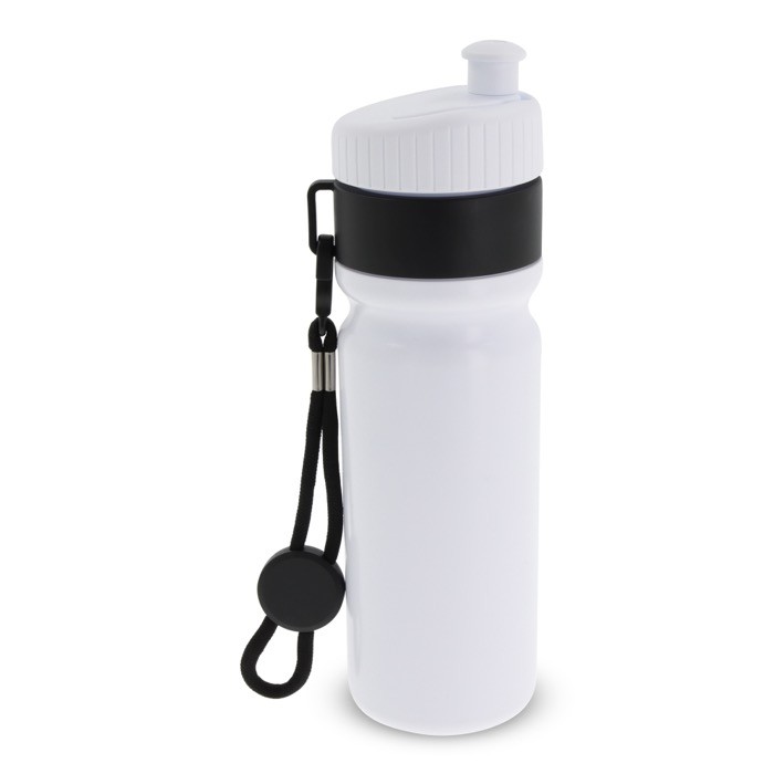 Botella deportiva libre de BPA con detalle a color y correa 500ml color blanco/negro segunda vista Botella deportiva libre de BPA con detalle a color y correa 500ml color blanco/negro segunda vista