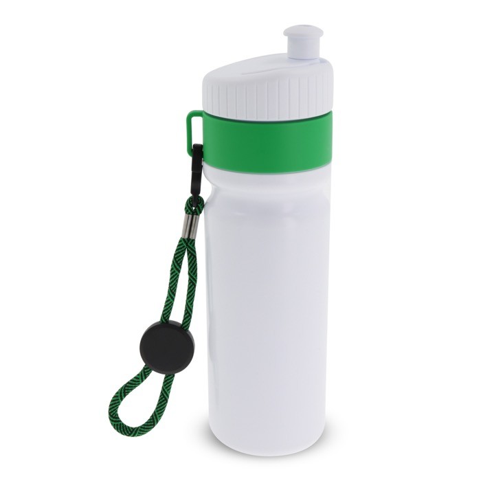 Botella deportiva libre de BPA con detalle a color y correa 500ml color verde segunda vista Botella deportiva libre de BPA con detalle a color y correa 500ml color verde segunda vista