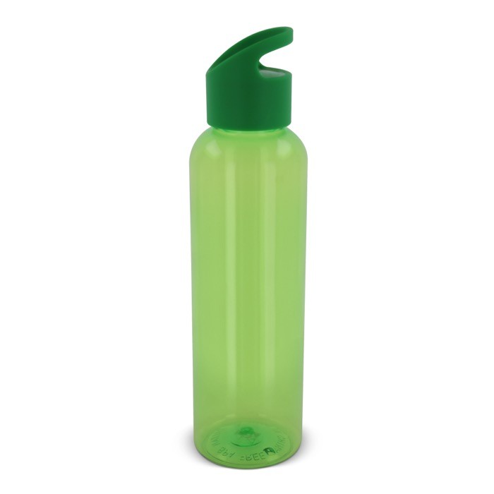 Botella de RPET de colores transparentes con asa geométrica 600ml color verde lima Botella de RPET de colores transparentes con asa geométrica 600ml color verde lima