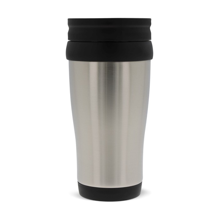 Vaso doble pared de acero inoxidable con asa para transporte 350ml color plateado tercera vista Vaso doble pared de acero inoxidable con asa para transporte 350ml color plateado tercera vista