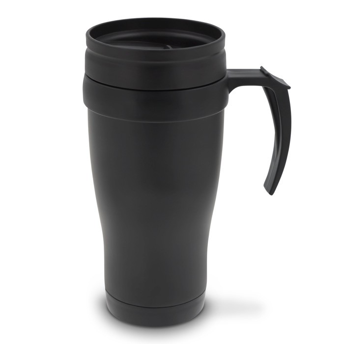Vaso doble pared de acero inoxidable con asa para transporte 350ml color negro Vaso doble pared de acero inoxidable con asa para transporte 350ml color negro