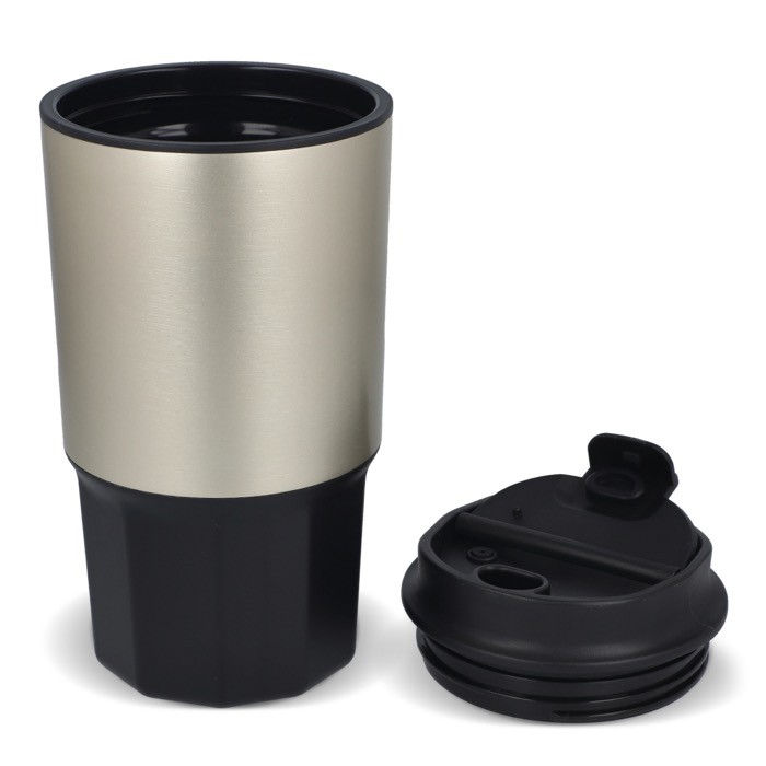 Vaso para llevar de acero inoxidable con tapa antiderrame 450ml color negro segunda vista