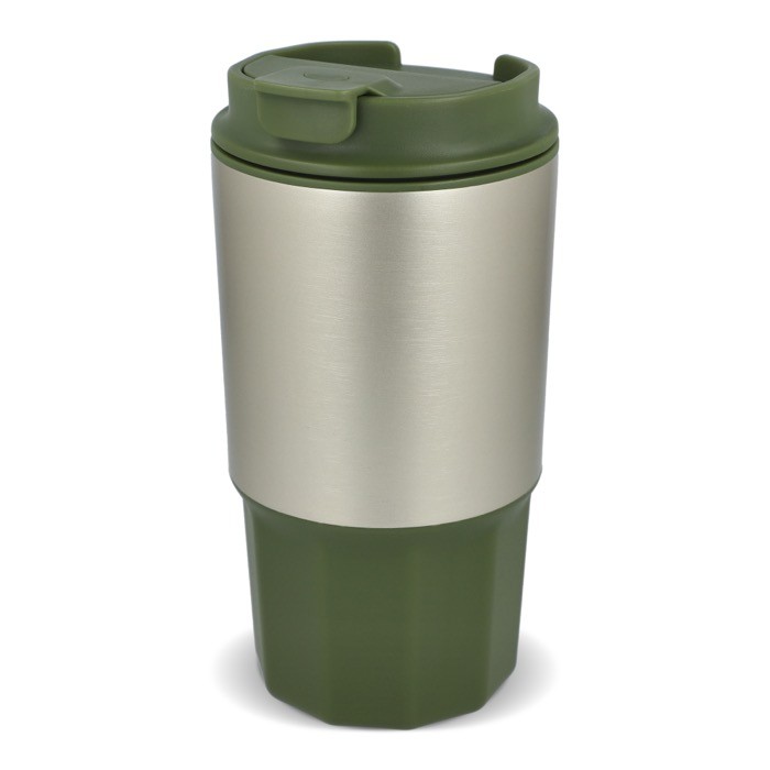 Vaso para llevar de acero inoxidable con tapa antiderrame 450ml color verde oliva