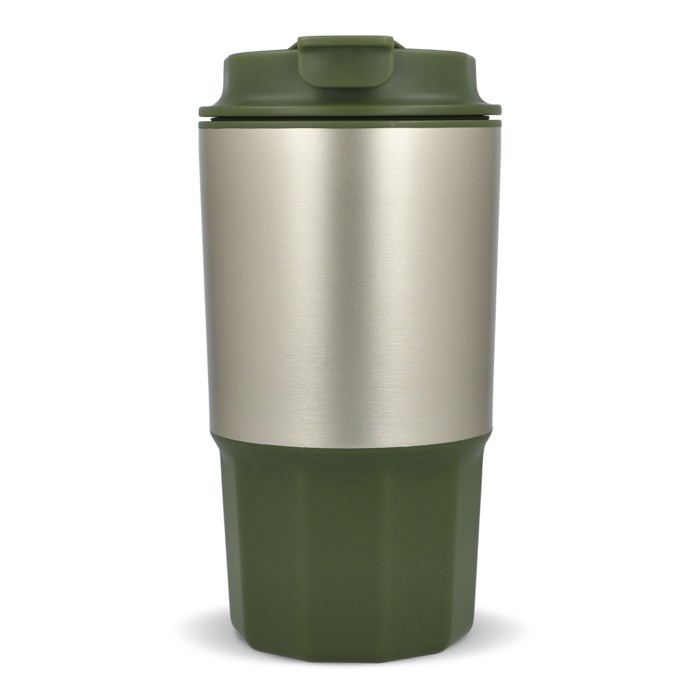 Vaso para llevar de acero inoxidable con tapa antiderrame 450ml color verde oliva tercera vista