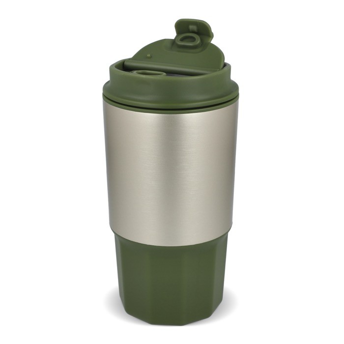 Vaso para llevar de acero inoxidable con tapa antiderrame 450ml color verde oliva septima vista