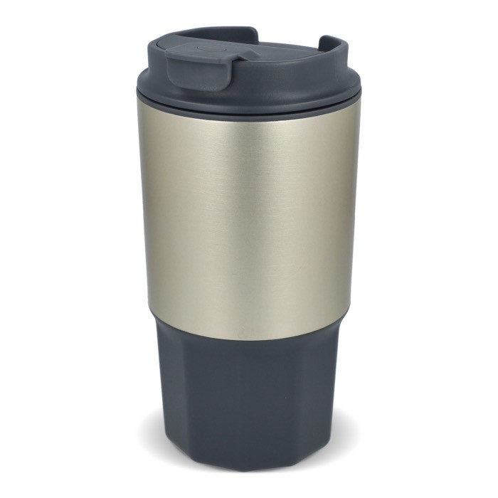 Vaso para llevar de acero inoxidable con tapa antiderrame 450ml color gris