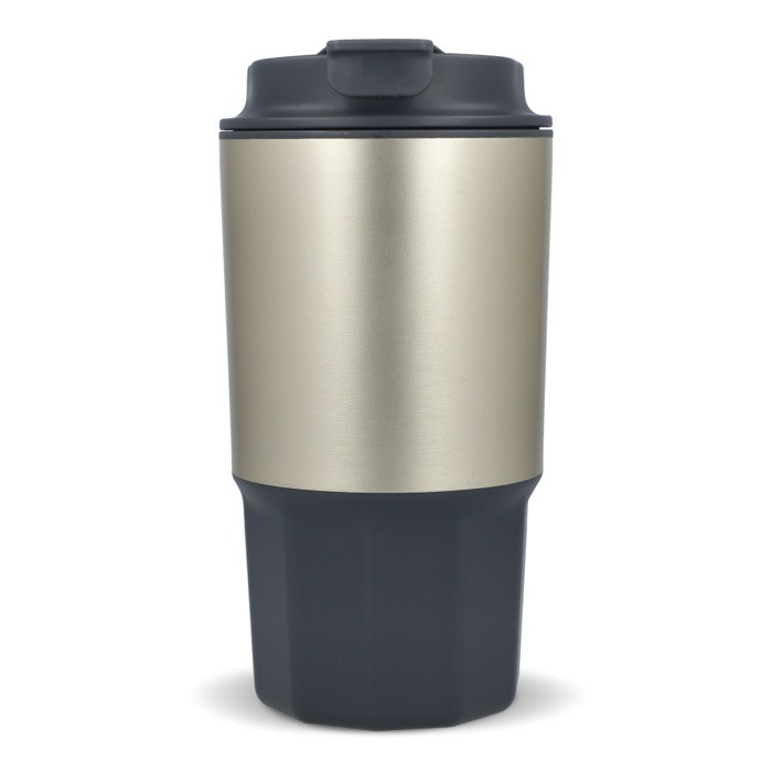 Vaso para llevar de acero inoxidable con tapa antiderrame 450ml color gris tercera vista