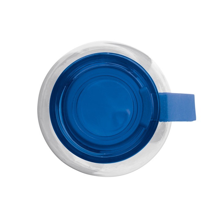 Botella de plástico con tapón y asa de transporte a color 600ml color azul transparente cuarta vista Botella de plástico con tapón y asa de transporte a color 600ml color azul transparente cuarta vista