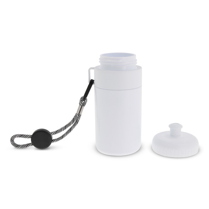 Bidón blanco libre de BPA con cordón de transporte 500ml color blanco tercera vista Bidón blanco libre de BPA con cordón de transporte 500ml color blanco tercera vista