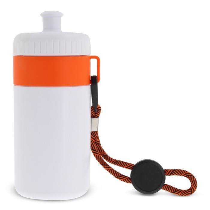 Bidón blanco libre de BPA con cordón de transporte 500ml color naranja Bidón blanco libre de BPA con cordón de transporte 500ml color naranja