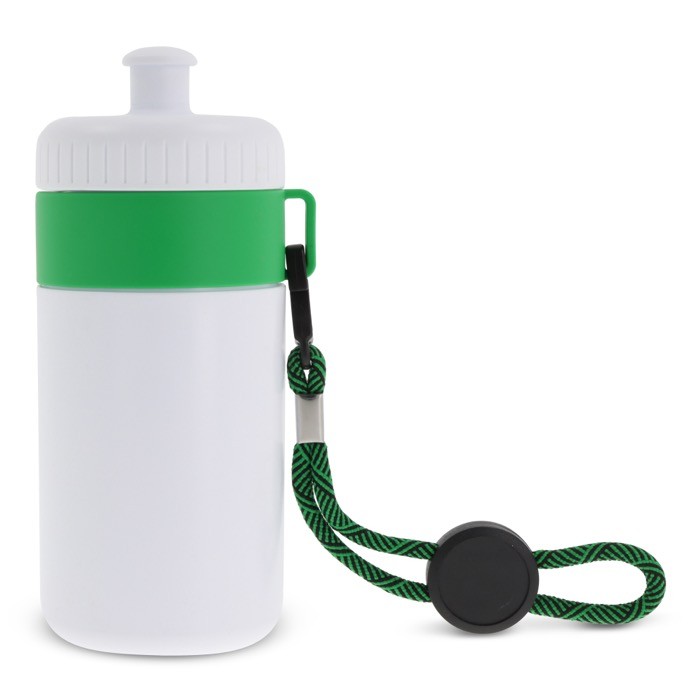 Bidón blanco libre de BPA con cordón de transporte 500ml color verde Bidón blanco libre de BPA con cordón de transporte 500ml color verde
