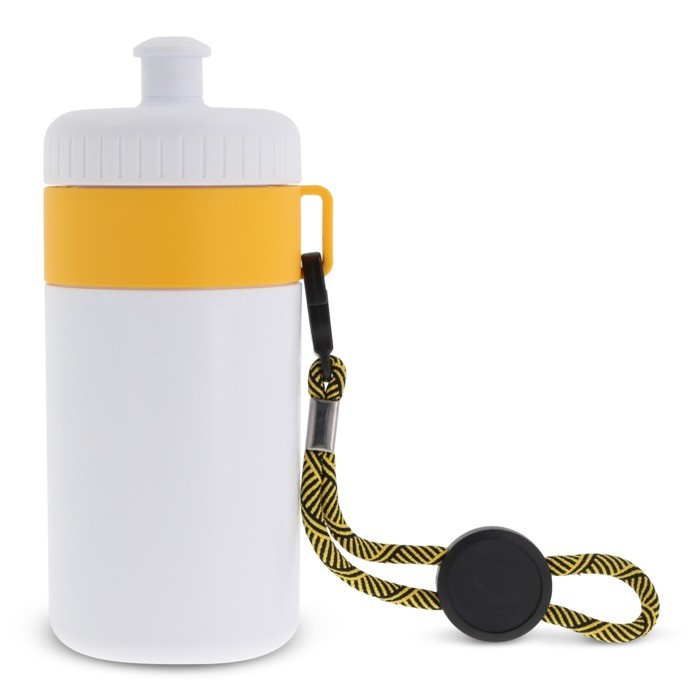 Bidón blanco libre de BPA con cordón de transporte 500ml color amarillo Bidón blanco libre de BPA con cordón de transporte 500ml color amarillo