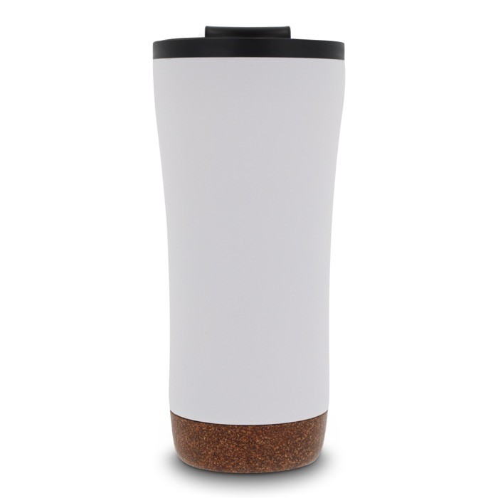 Vaso take away de doble pared con detalle de corcho en la base 480ml color blanco tercera vista