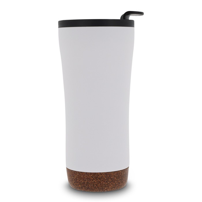 Vaso take away de doble pared con detalle de corcho en la base 480ml color blanco cuarta vista