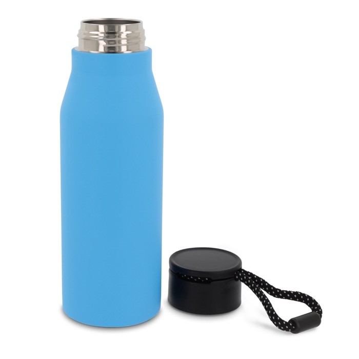 Botella de acero inoxidable en colores mate con cuerda 600ml color azul claro segunda vista Botella de acero inoxidable en colores mate con cuerda 600ml color azul claro segunda vista