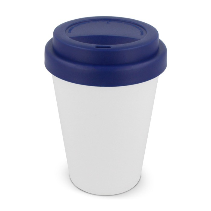Vaso take away de plástico reciclado con tapa de vivos colores 250ml color azul oscuro