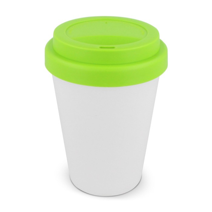 Vaso take away de plástico reciclado con tapa de vivos colores 250ml color verde claro
