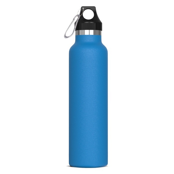 Botella de acero inoxidable 100% antifugas con mosquetón 650ml color azul claro Botella de acero inoxidable 100% antifugas con mosquetón 650ml color azul claro