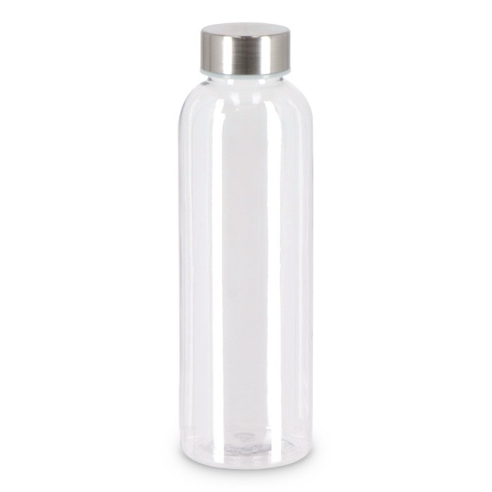 Botella de plástico reciclado con tapón plateado ideal para agua 500ml color transparente Botella de plástico reciclado con tapón plateado ideal para agua 500ml color transparente