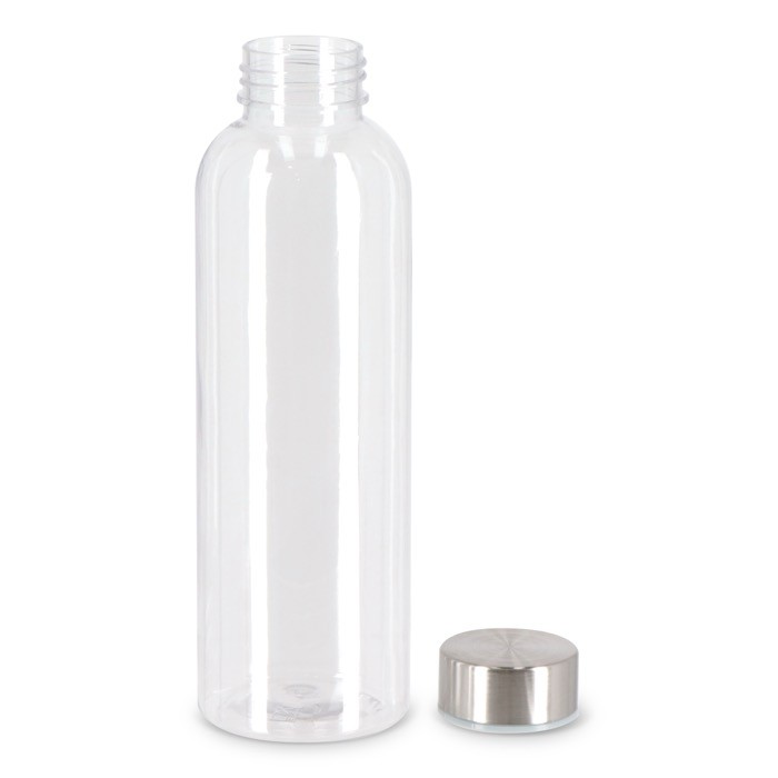 Botella de plástico reciclado con tapón plateado ideal para agua 500ml color transparente segunda vista Botella de plástico reciclado con tapón plateado ideal para agua 500ml color transparente segunda vista