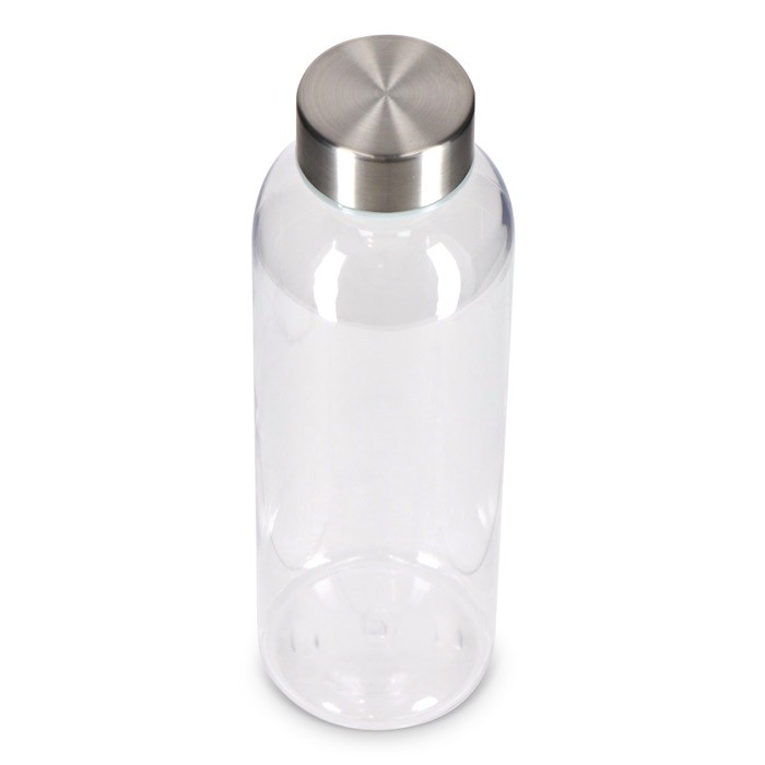 Botella de plástico reciclado con tapón plateado ideal para agua 500ml color transparente tercera vista Botella de plástico reciclado con tapón plateado ideal para agua 500ml color transparente tercera vista