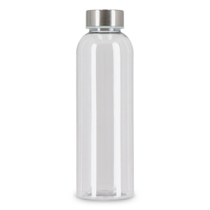 Botella de plástico reciclado con tapón plateado ideal para agua 500ml color transparente cuarta vista Botella de plástico reciclado con tapón plateado ideal para agua 500ml color transparente cuarta vista