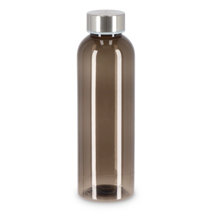 Botella de plástico reciclado con tapón plateado ideal para agua 500ml color negro transparente Botella de plástico reciclado con tapón plateado ideal para agua 500ml color negro transparente