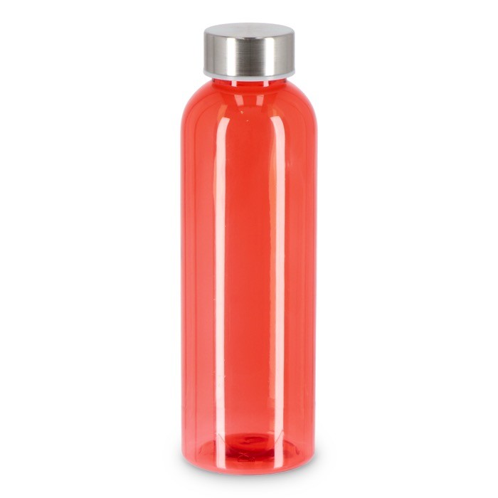 Botella de plástico reciclado con tapón plateado ideal para agua 500ml color rojo transparente Botella de plástico reciclado con tapón plateado ideal para agua 500ml color rojo transparente