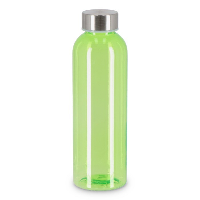 Botella de plástico reciclado con tapón plateado ideal para agua 500ml color verde lima transparente Botella de plástico reciclado con tapón plateado ideal para agua 500ml color verde lima transparente