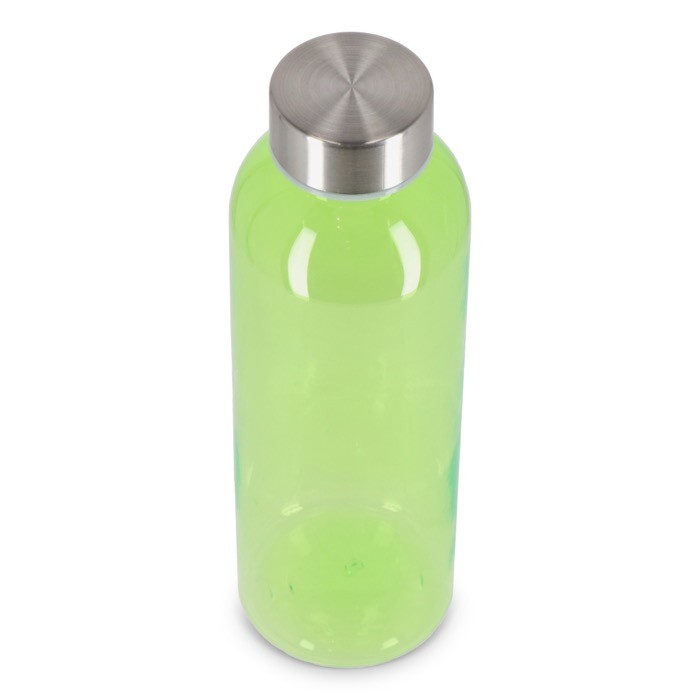 Botella de plástico reciclado con tapón plateado ideal para agua 500ml color verde lima transparente tercera vista Botella de plástico reciclado con tapón plateado ideal para agua 500ml color verde lima transparente tercera vista