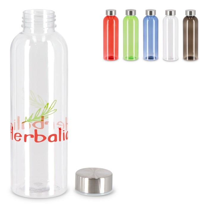 Botella de plástico reciclado con tapón plateado ideal para agua 500ml Botella de plástico reciclado con tapón plateado ideal para agua 500ml
