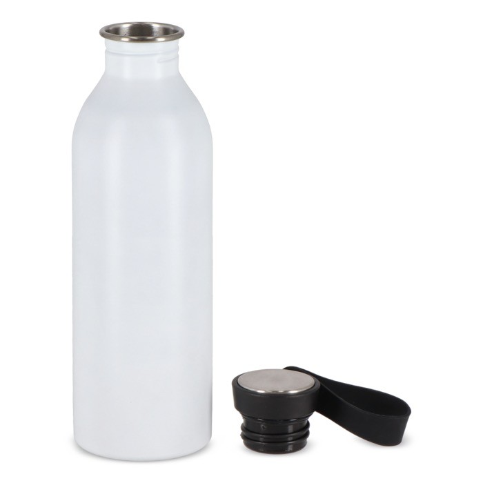 Botella de acero inoxidable con asa de silicona en la tapa 500ml color blanco segunda vista Botella de acero inoxidable con asa de silicona en la tapa 500ml color blanco segunda vista