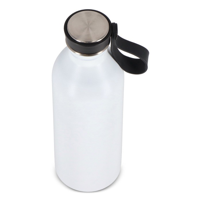 Botella de acero inoxidable con asa de silicona en la tapa 500ml color blanco tercera vista Botella de acero inoxidable con asa de silicona en la tapa 500ml color blanco tercera vista