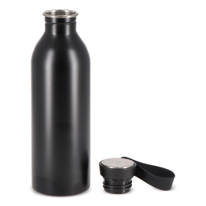 Botella de acero inoxidable con asa de silicona en la tapa 500ml color negro segunda vista Botella de acero inoxidable con asa de silicona en la tapa 500ml color negro segunda vista