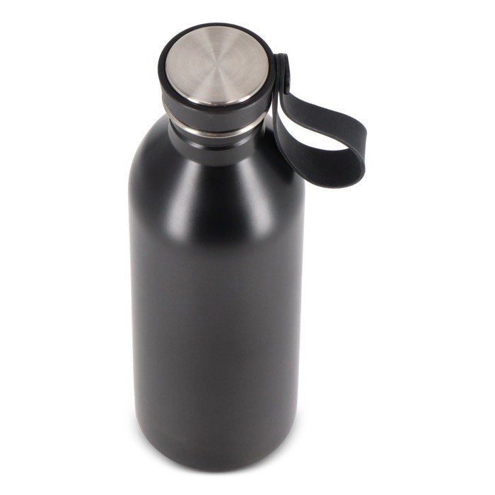 Botella de acero inoxidable con asa de silicona en la tapa 500ml color negro tercera vista Botella de acero inoxidable con asa de silicona en la tapa 500ml color negro tercera vista