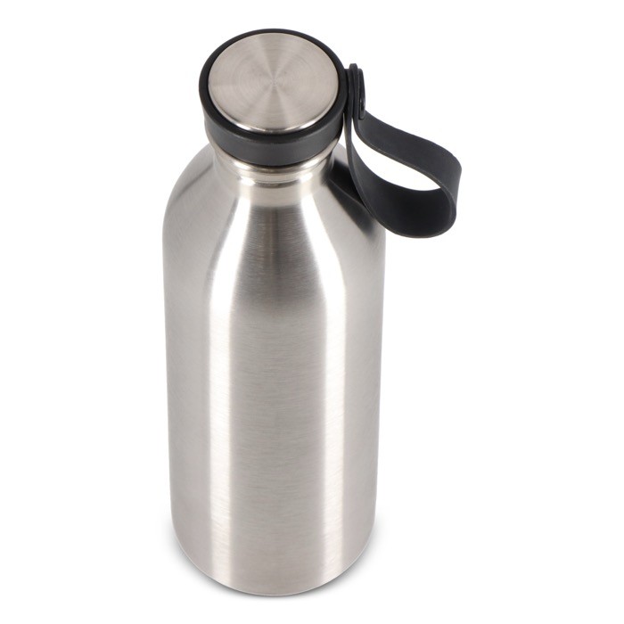 Botella de acero inoxidable con asa de silicona en la tapa 500ml color plateado tercera vista Botella de acero inoxidable con asa de silicona en la tapa 500ml color plateado tercera vista