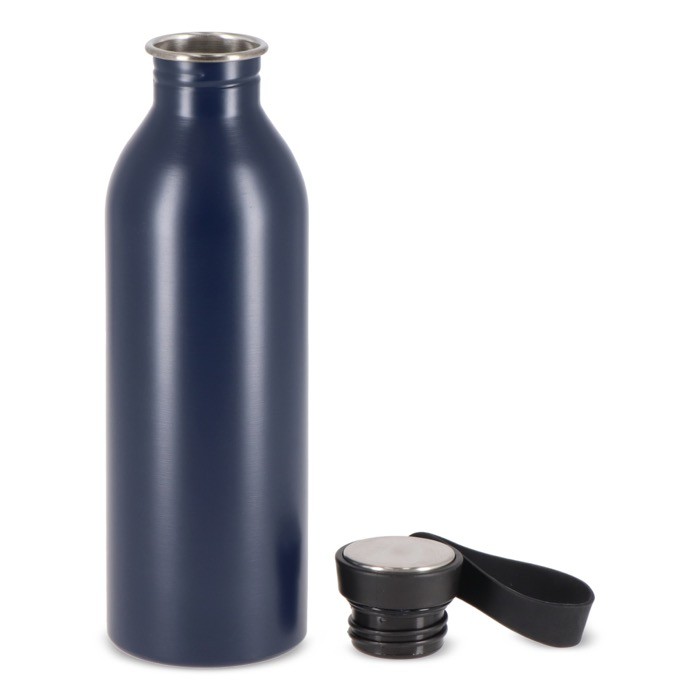 Botella de acero inoxidable con asa de silicona en la tapa 500ml color azul oscuro segunda vista Botella de acero inoxidable con asa de silicona en la tapa 500ml color azul oscuro segunda vista