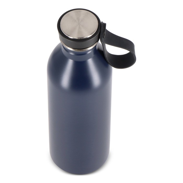 Botella de acero inoxidable con asa de silicona en la tapa 500ml color azul oscuro tercera vista Botella de acero inoxidable con asa de silicona en la tapa 500ml color azul oscuro tercera vista