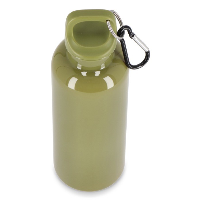 Botella de plástico en vivos colores con tapón a juego 500ml color verde oliva tercera vista Botella de plástico en vivos colores con tapón a juego 500ml color verde oliva tercera vista
