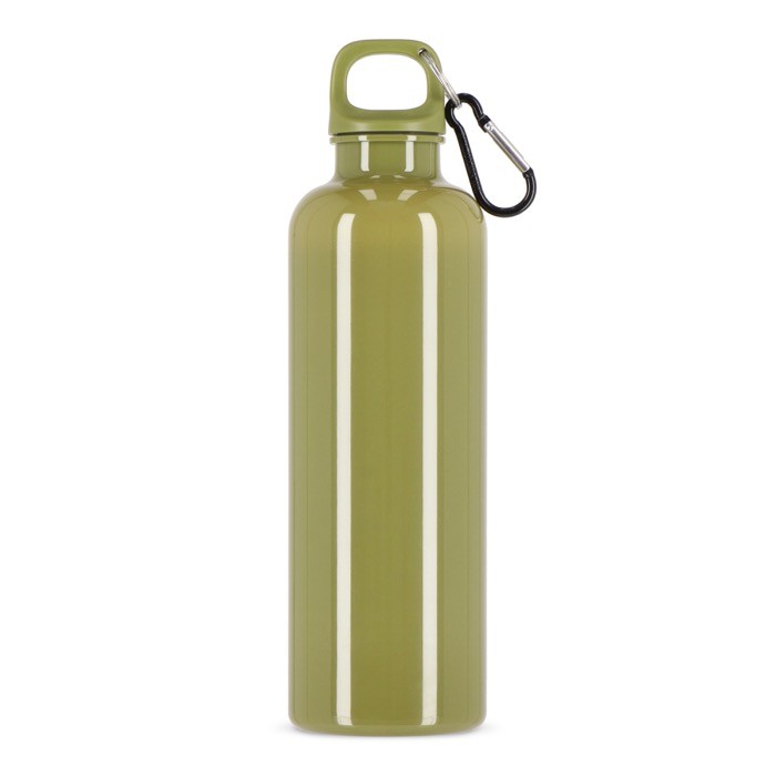 Botella de plástico en vivos colores con tapón a juego 750ml color verde oliva cuarta vista Botella de plástico en vivos colores con tapón a juego 750ml color verde oliva cuarta vista
