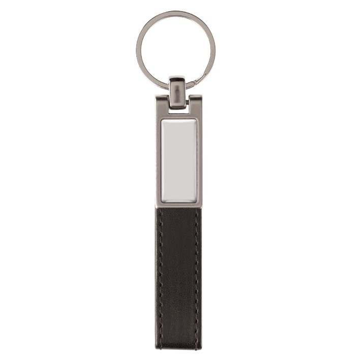 Llavero de tira de cuero con detalle de metal en parte superior color negro segunda vista