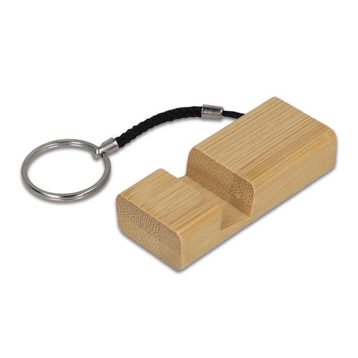 Llavero de bambú con cuerda y multifunción de soporte de móvil color natural Llavero de bambú con cuerda y multifunción de soporte de móvil color natural