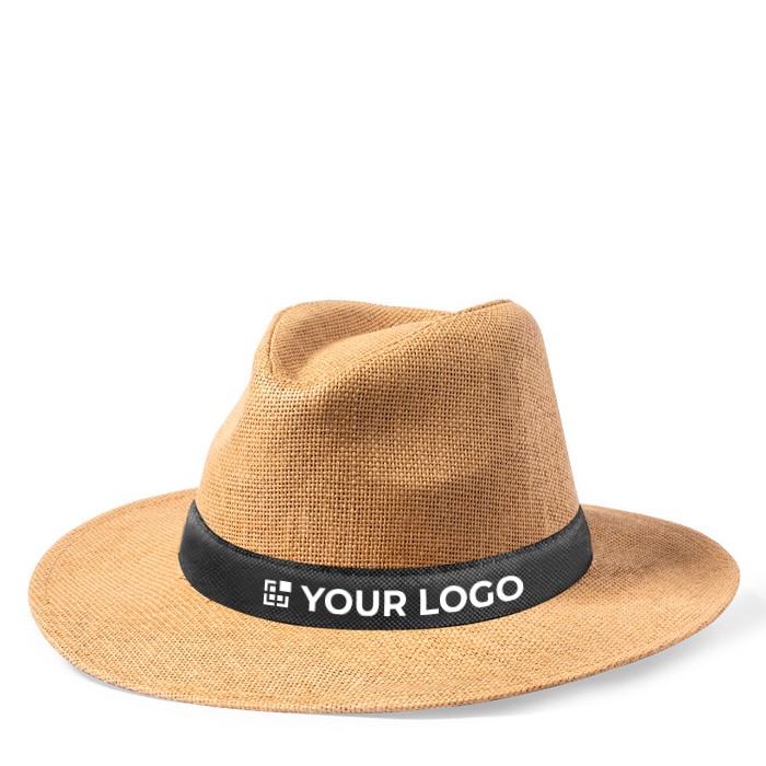 Sombrero de paja de papel con cinta ajustable en el interior vista principal