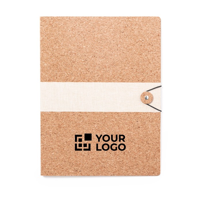 Carpeta con exterior de corcho para personalizar y cierre elástico vista principal