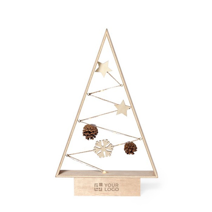 Árbol navideño de madera natural con un trenzado de luces LED vista principal Árbol navideño de madera natural con un trenzado de luces LED vista principal