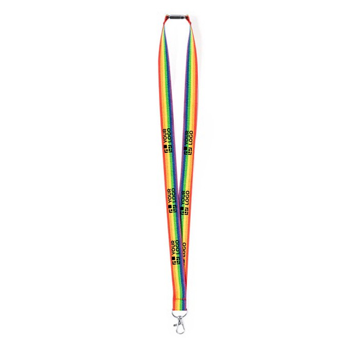 Lanyard de poliéster mulitcolor con mosquetón metálico vista principal